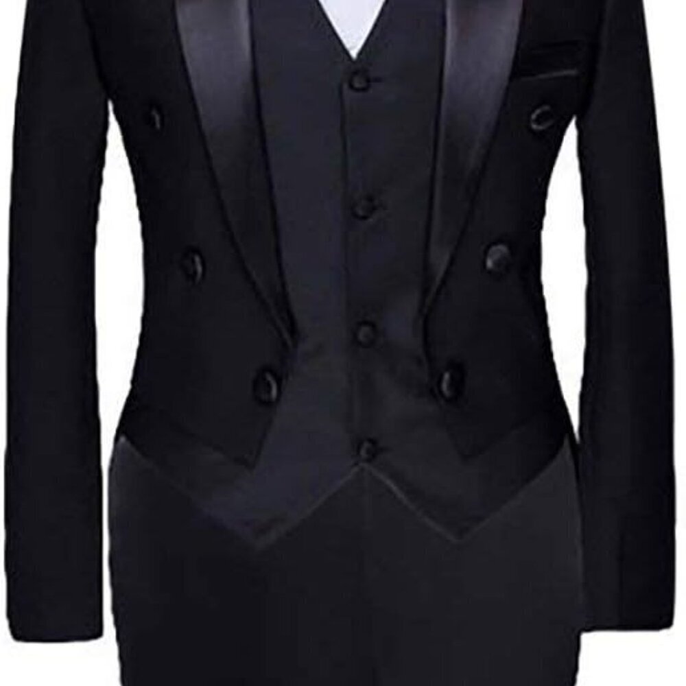 Mens Slim Fit 3-Piece Suit Set - Tailcoat Jacket, Pants & Vest in Classic